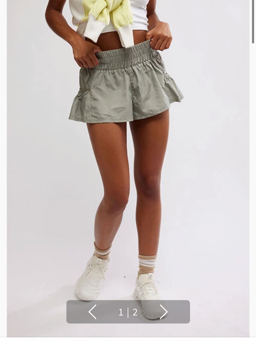 Free People Light Olive Ruffle-Hem Athletic Shorts